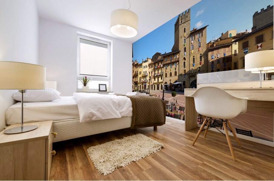 Arezzo Tuscany Italy. A group of people walking in Piazza Grande Mural print