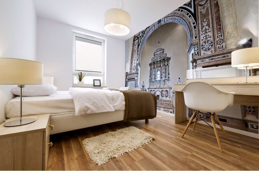 Gerace Calabria Italy. The interior and the baroque altar of Saint Francis of Assisi church Mural print