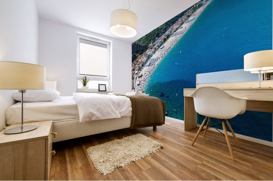 The city of Scilla Calabria Italy. Leisure time at Marina Grande beach in summer Mural print