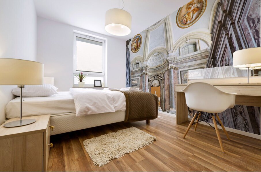 Caserta Campania Italy. The entrance to the Royal Palace and the majestic scalone staircase of honour by Luigi Vanvitelli. Mural print