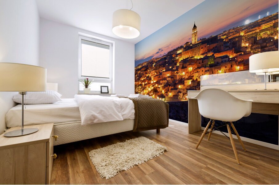 Matera Basilicata Italy. Cityscape. I sassi di Matera at sunset Mural print