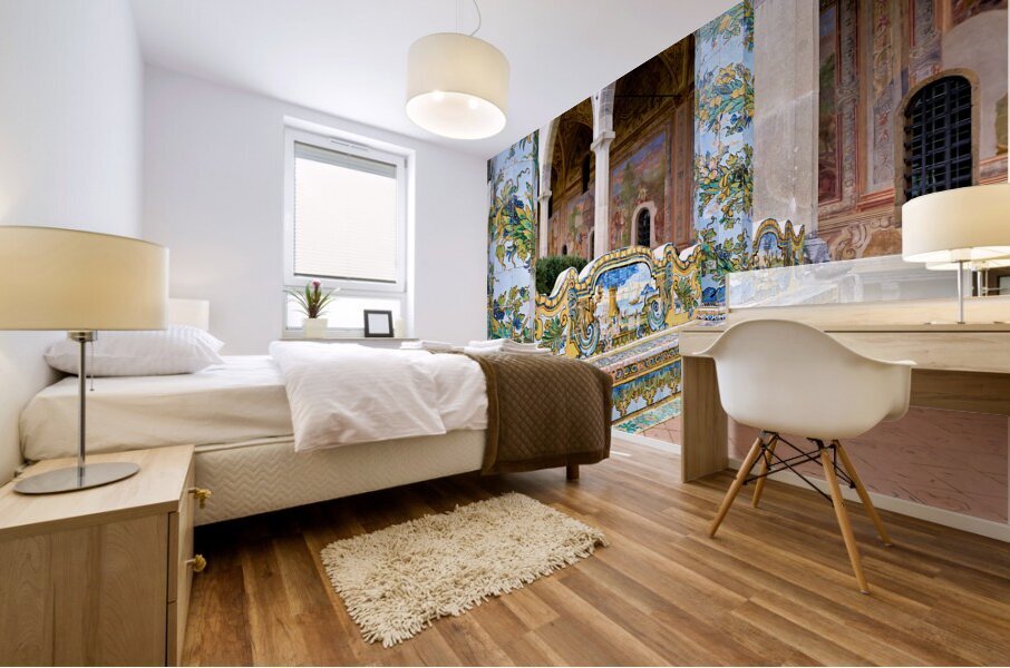 Naples Campania Italy. Santa Chiara Basilica Church. The cloister of the Clarisses Mural print