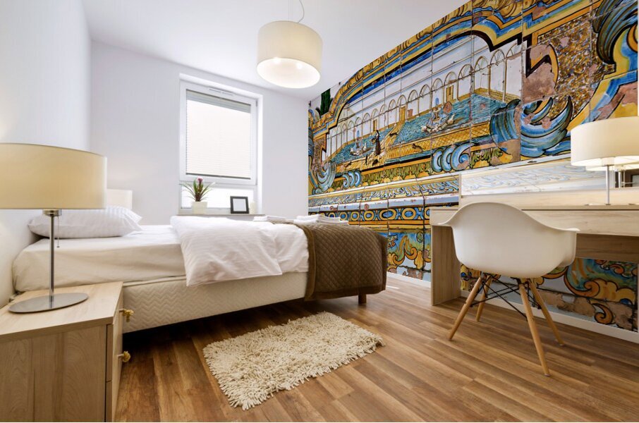 Naples Campania Italy. Santa Chiara Basilica Church. The cloister of the Clarisses Mural print