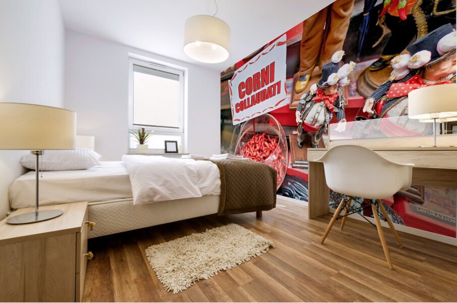 Naples Campania Italy. Lucky horns on sale in Spaccanapoli downtown quarter Mural print