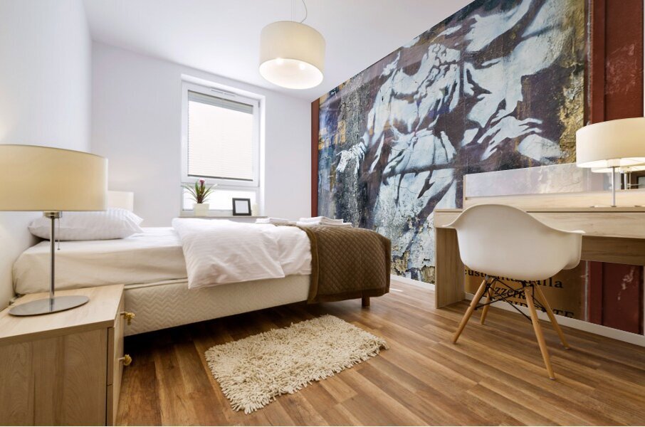 Naples Campania Italy. Famous street art by Banksy. Madonna con revolver Mary with gun Mural print