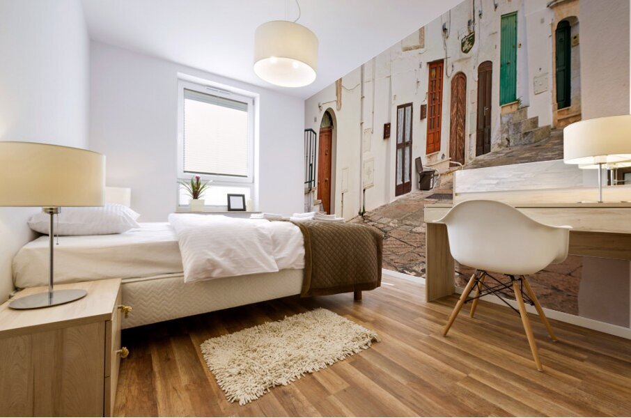 Apulia Puglia Italy. Ostuni. The white town. The narrow alleys of the old town Mural print