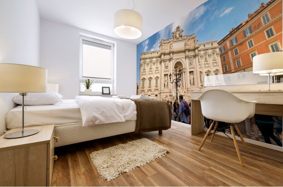 Rome Lazio Italy. Crowd of tourists at Trevi fountain Mural print