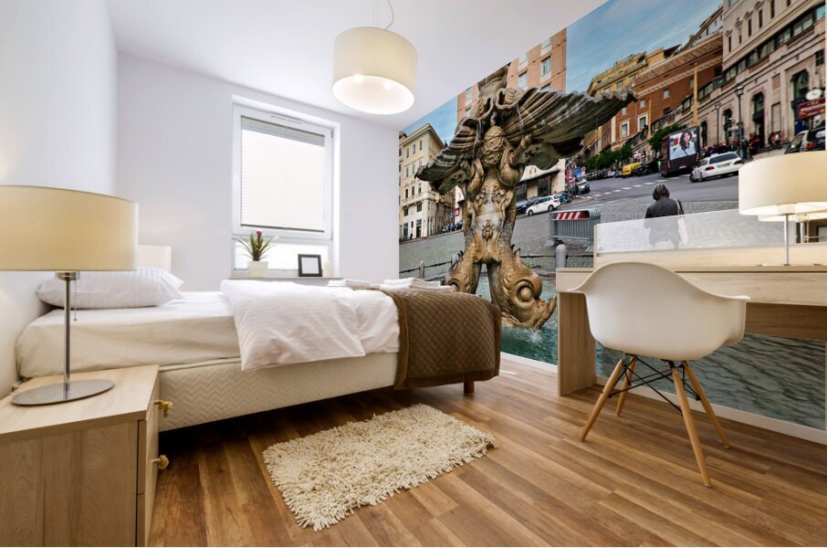 Rome Lazio Italy. Fontana del Tritone Triton Fountain by Bernini in Piazza Barberini Mural print