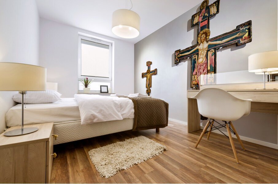 Rome Lazio Italy. The Galleria Nazionale dArte Antica or National Gallery of Ancient Art an art museum in Palazzo Barberini. Medieval crucifix by Berlinghieri and Machilone Mural print