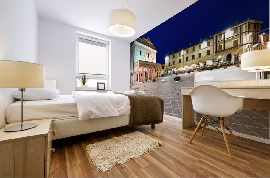 Montefalco Umbria Italy. Piazza del Comune at sunset Mural print