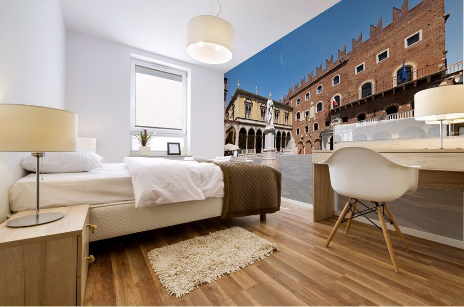 Verona Veneto Italy. Piazza dei Signori with the monument to Dante Mural print