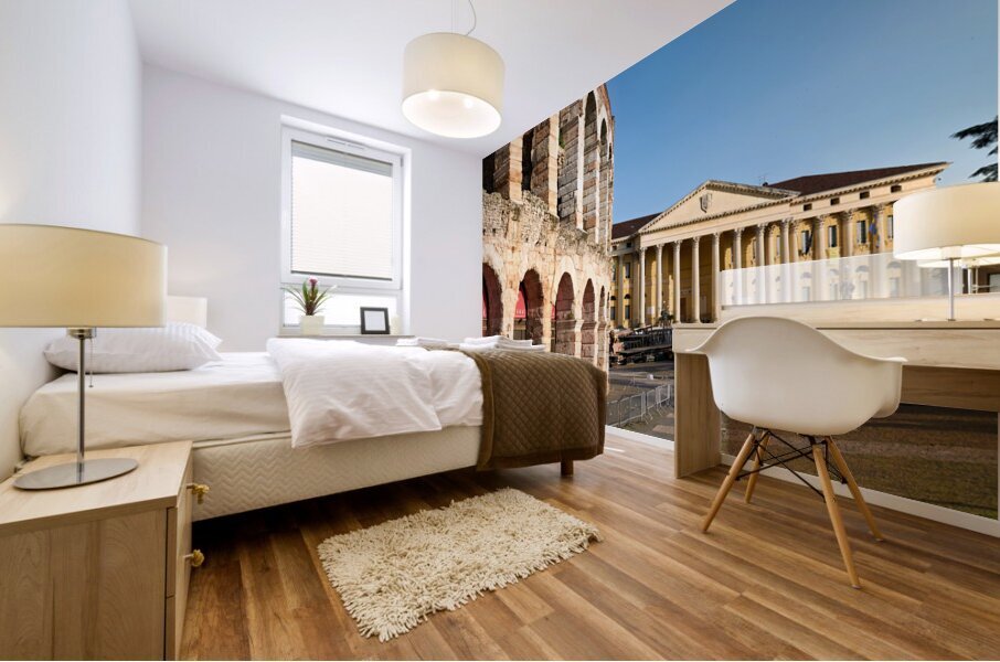 Verona Veneto Italy. The Verona Arena - Roman Amphitheatre and the Town Hall Mural print