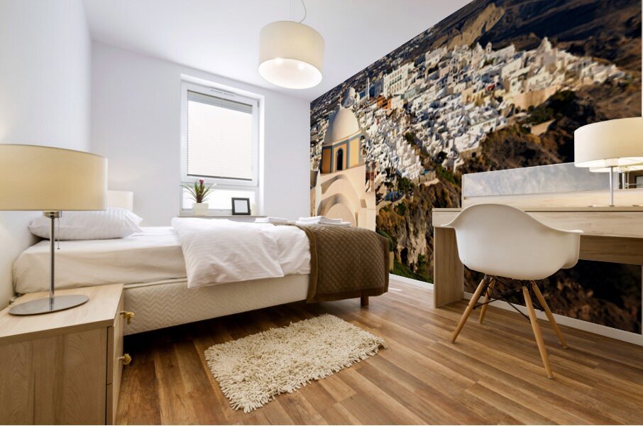 Iconic Santorini village and church overlooking caldera. Mural print