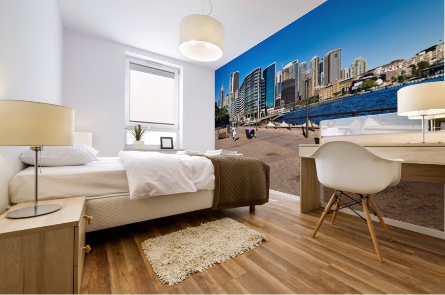 Sydney Harbour skyline with people enjoying the waterfront prome Mural print