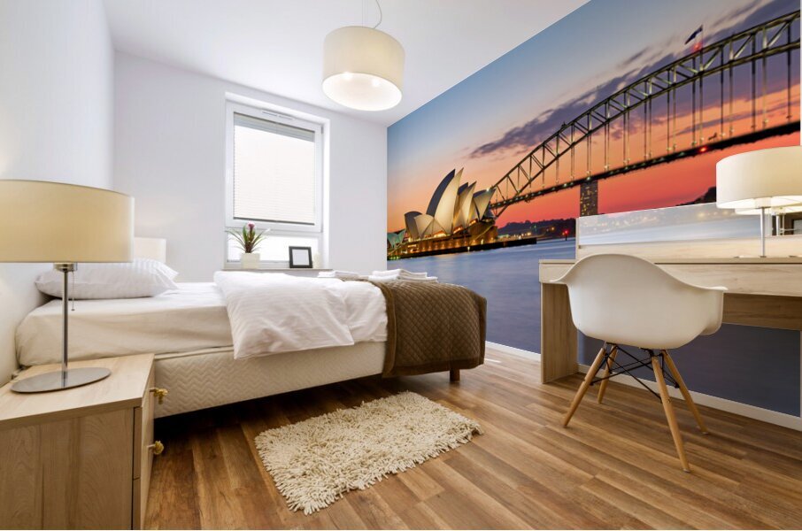 Sydney Opera House and Harbour Bridge at sunset. Mural print