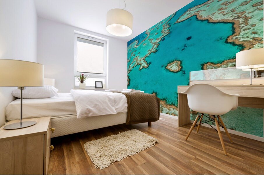 Aerial view of Heart Reef Great Barrier Reef Australia. Mural print