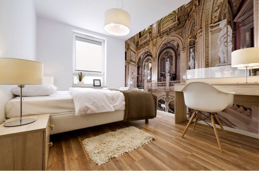 Luxurious ornate interior with grand staircase and classical st Mural print