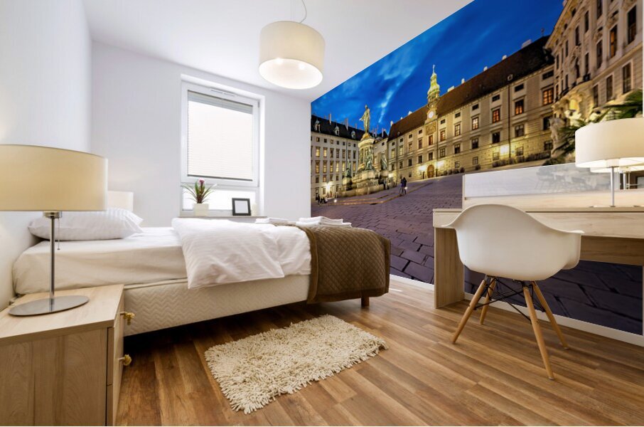 Hofburg Palace square at night with illuminated buildings and st Mural print