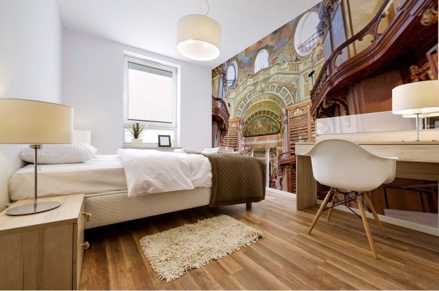 Grand historic library interior with ornate architecture and fre Mural print