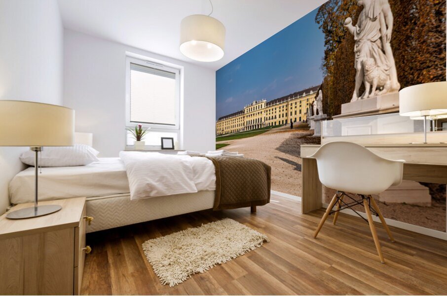 Schönbrunn Palace Vienna with statues and autumn trees. Mural print