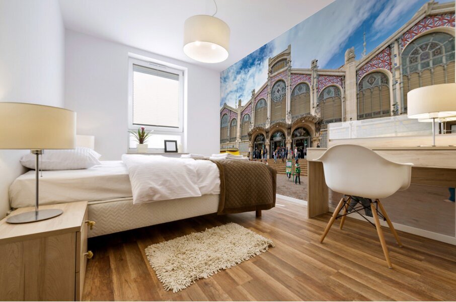 Visit to Central Market in Valencia Spain with many people aroun Mural print