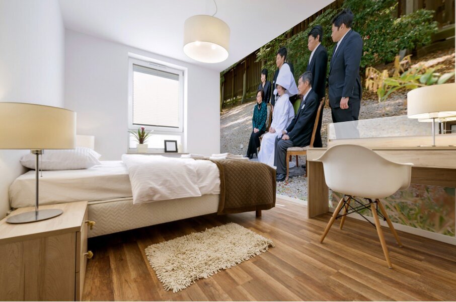 Traditional wedding ceremony at Meiji Jingu Shinto shrine in Tok Mural print