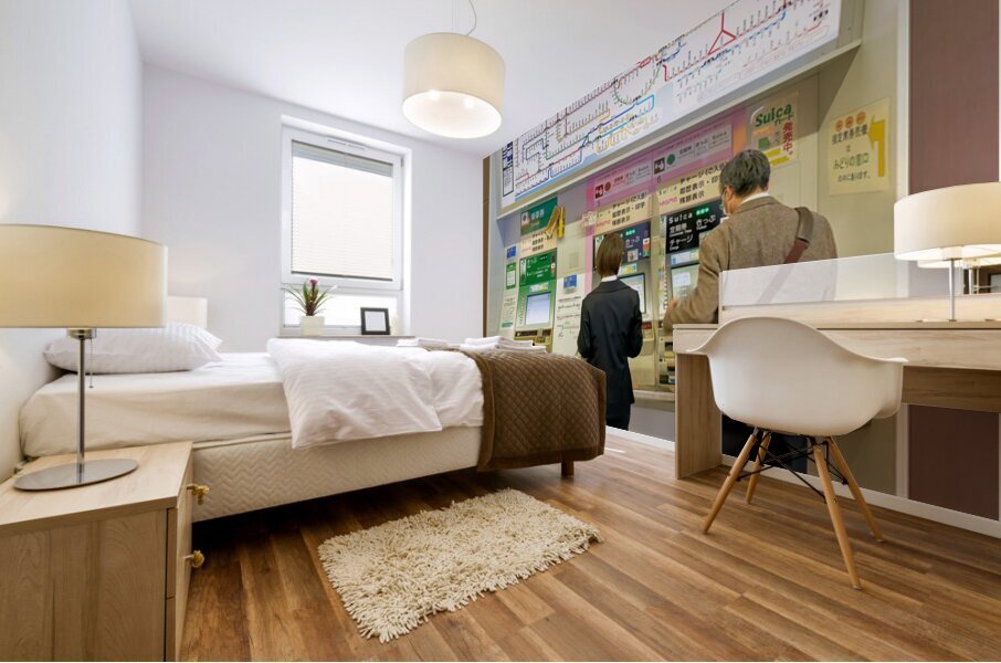 Buying tickets at a metro station in Tokyo Japan during the day Mural print