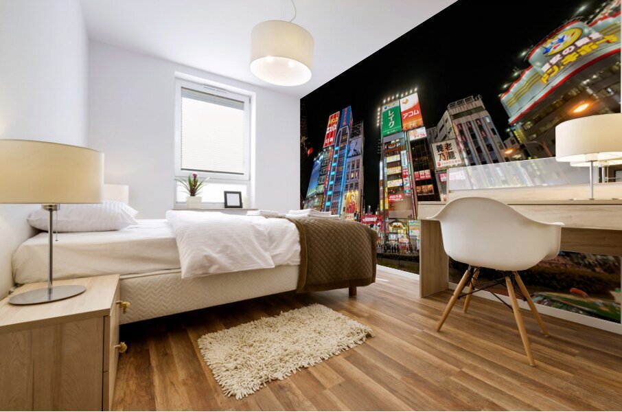 Neon lights shine bright in Shinjuku district of Tokyo at night Mural print