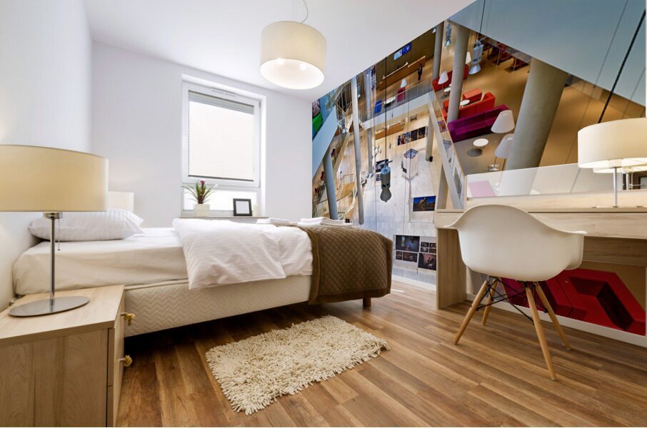 Visitors explore the Stavros Niarchos Foundation in Athens Mural print