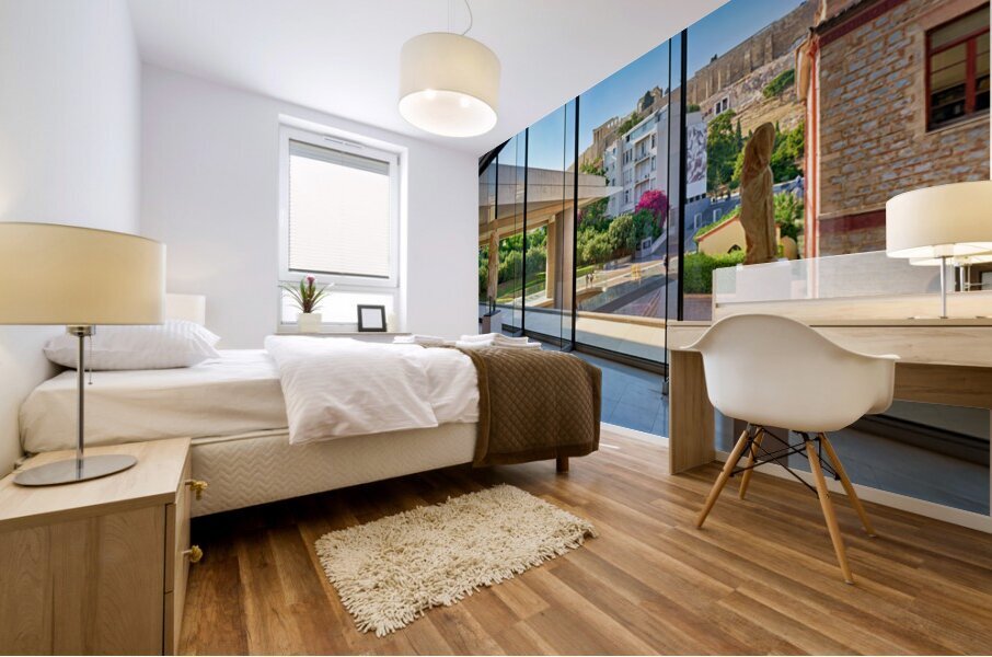 View of the acropolis from the acropolis museum in athens greece Mural print