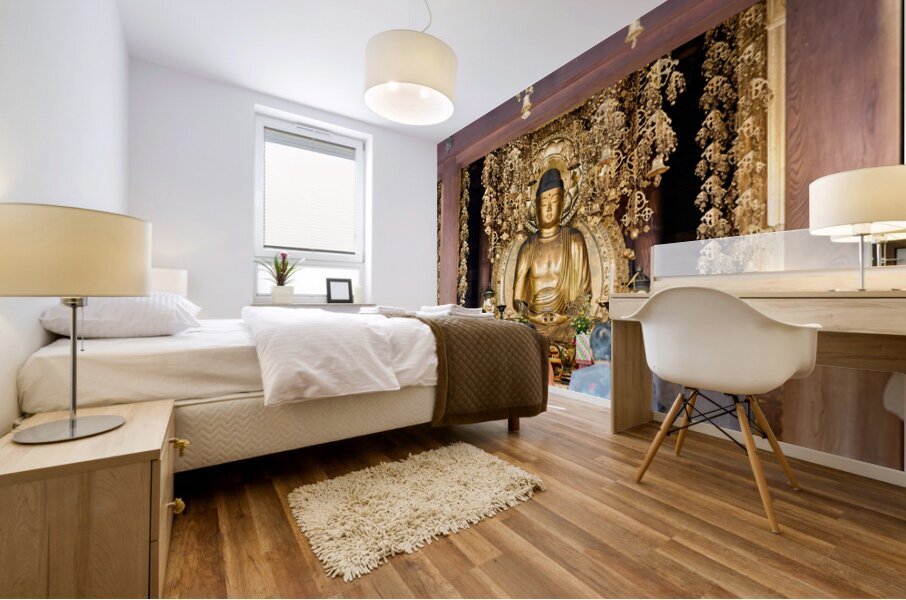 Buddha statue inside Chion in temple in Kyoto attracts many visi Mural print