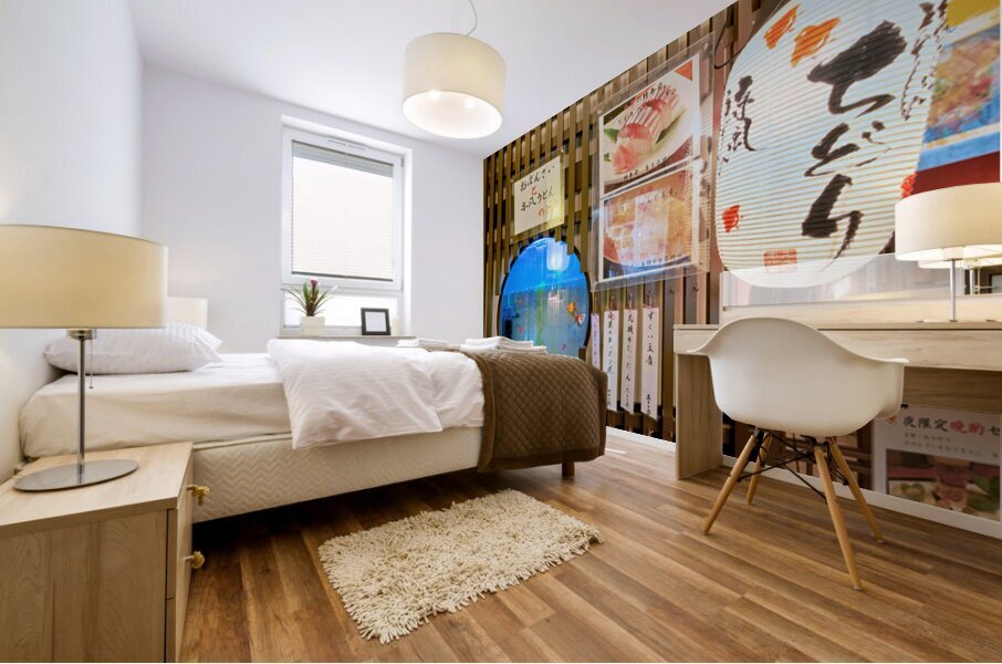 Restaurants in Gion district of Kyoto offer local dishes and dri Mural print