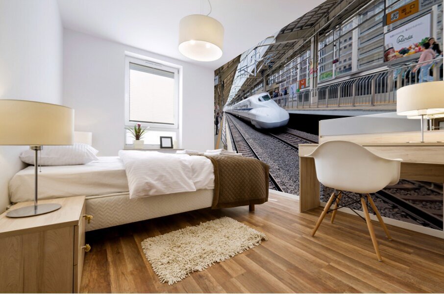 Shinkansen arrives at Kyoto Station in Japan during daylight Mural print