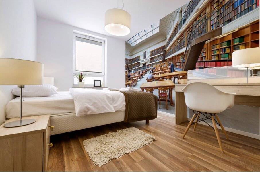 Students study in spacious library reading room at Mitchell Libr Mural print