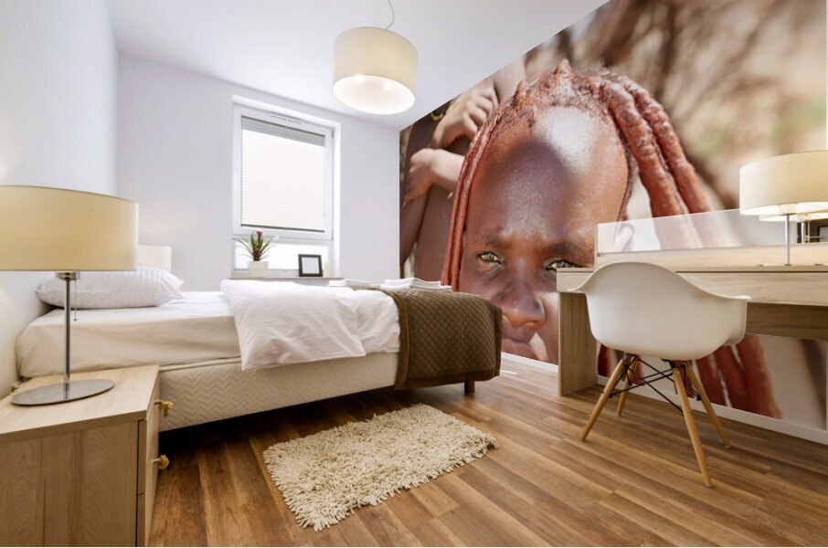 Portrait of Himba woman and child in Kunene region of Namibia Mural print