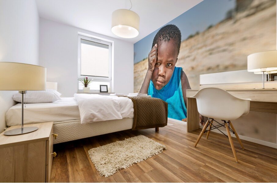 Joyful boy in Kavango Region playing in Namibia Mural print