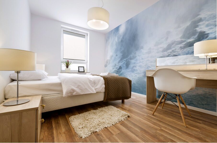 Tourists on a boat near Niagara Falls. Mural print