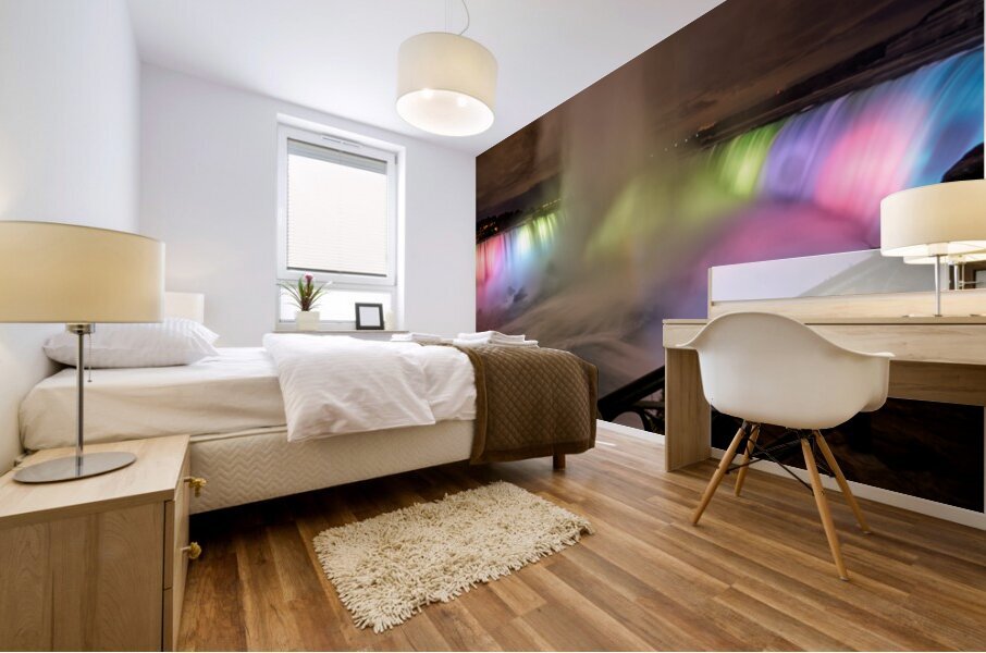 Niagara Falls illuminated at night with colorful lights. Mural print