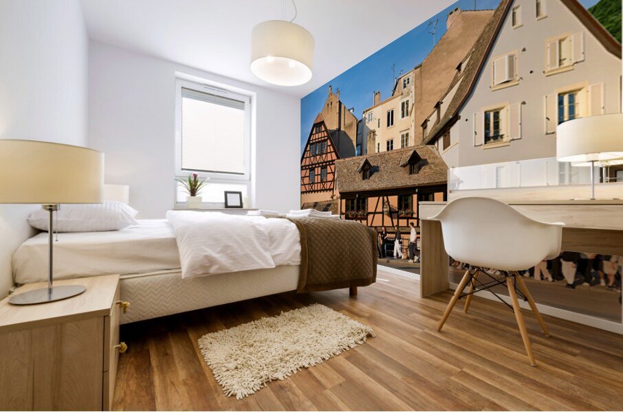 Historic houses and people walking in Petit France Strasbourg Mural print