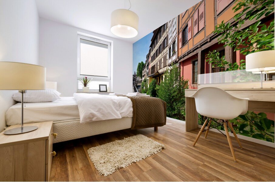 Timber houses by the canal in Strasbourgs Petit France district Mural print