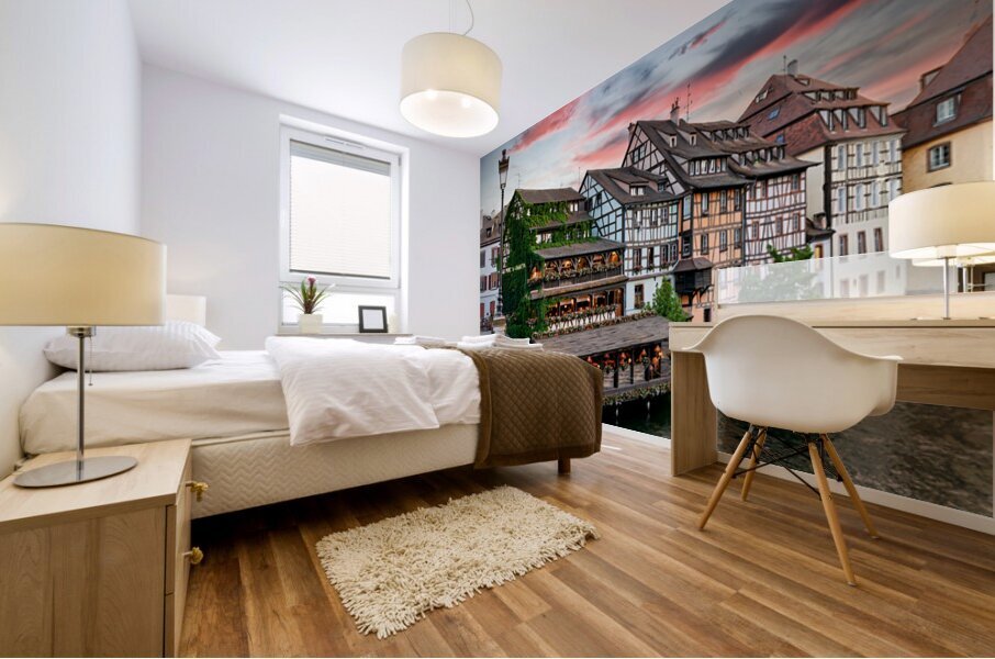 Evening dinner at Petit France district in Strasbourg Alsace Mural print