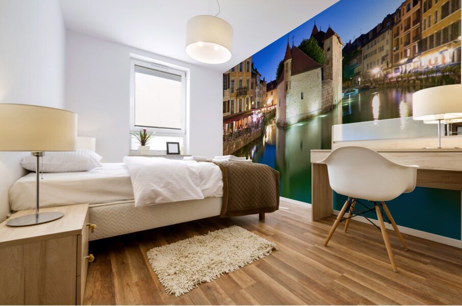 Palais de lIsle and Thiou river during sunset in Annecy Mural print