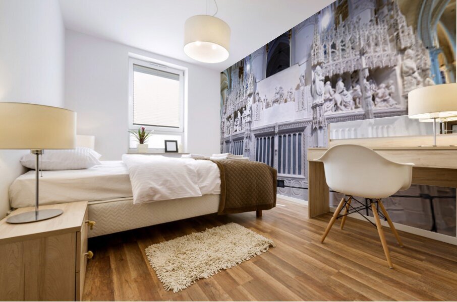 Chartres Cathedral interior with detailed white altar and sculpt Mural print