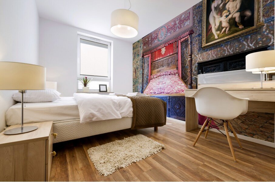 Historic bed in the Chateau de Chenonceau in France Mural print