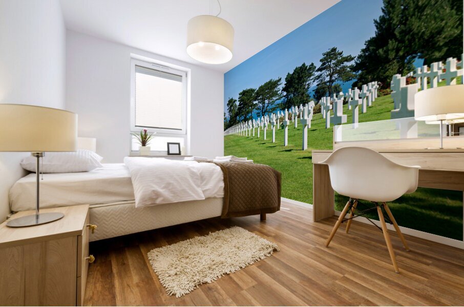 Grave markers at Normandy American Cemetery in Colleville sur Me Mural print