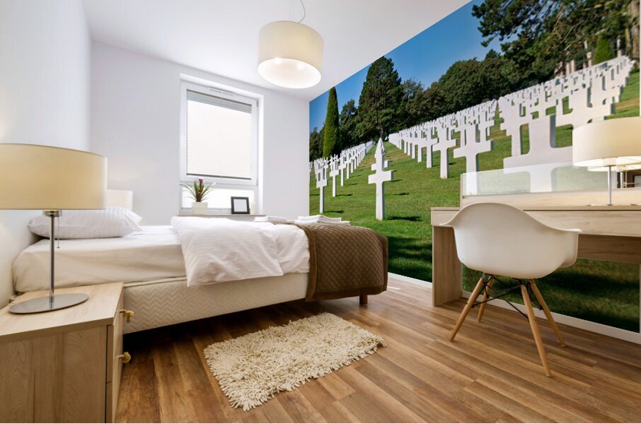 Grave markers at Normandy American Cemetery in Colleville sur Me Mural print