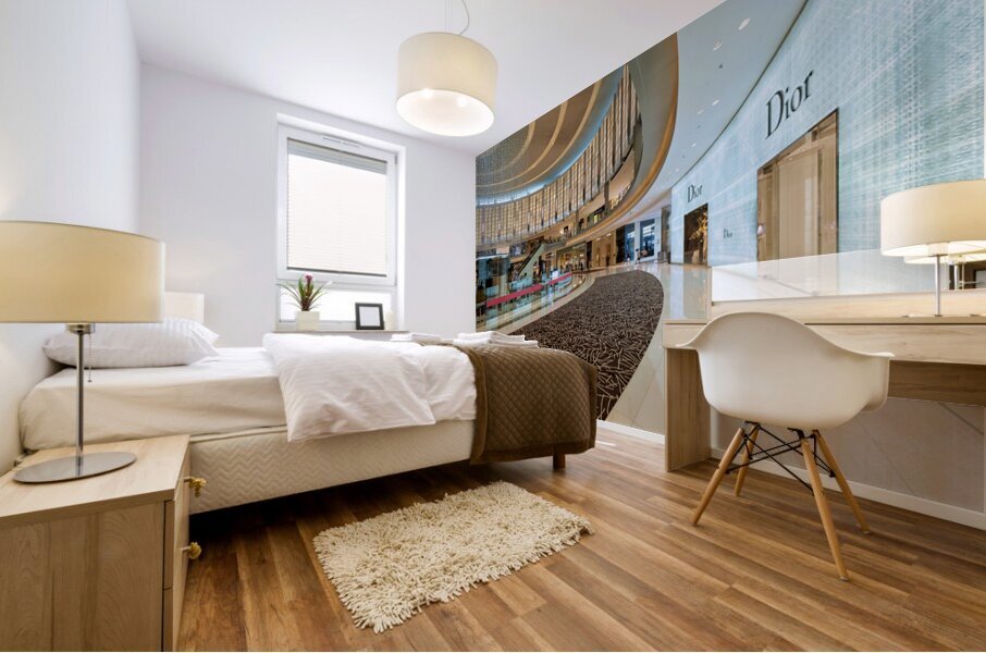 Luxury shopping mall in Dubai with designer stores and cafe Mural print