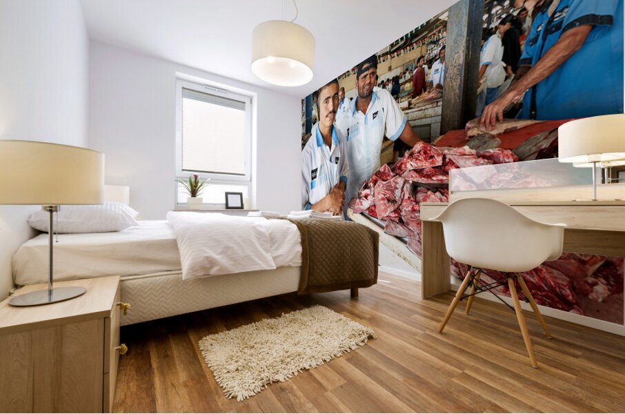 Fish market scene with men at work in Dubai UAE Mural print