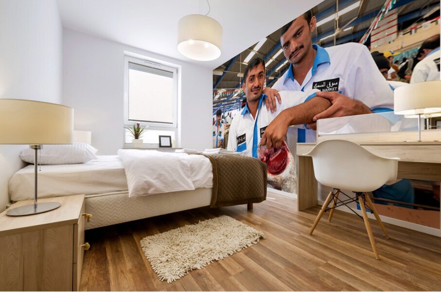 Fishmongers show fresh catch at market in Dubai UAE Mural print