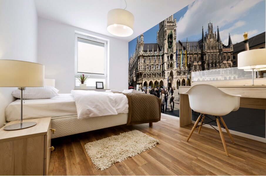 Visitors exploring Marienplatz near Munich Town Hall in Bavaria Mural print